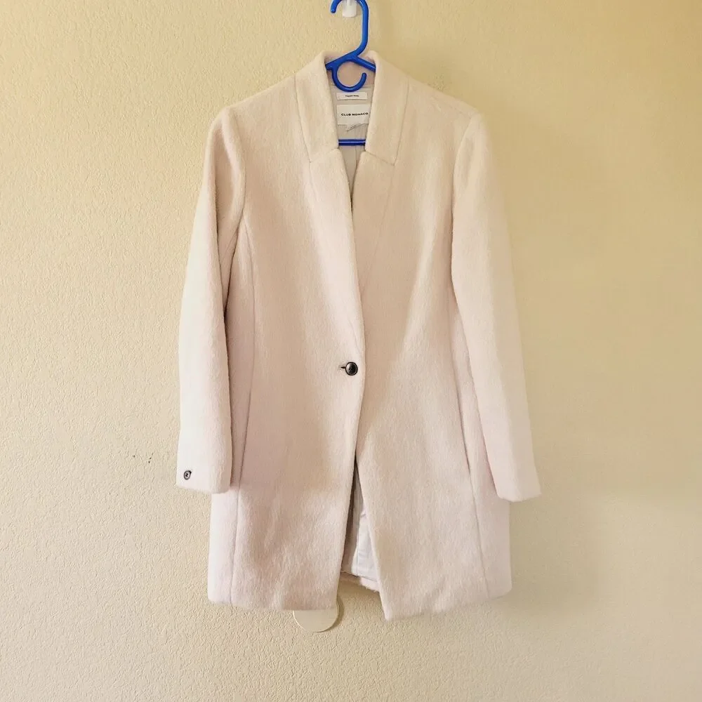 Club Monaco Wool Mohair Blend Pink Coat Small Single Button Lined Quiet Luxury